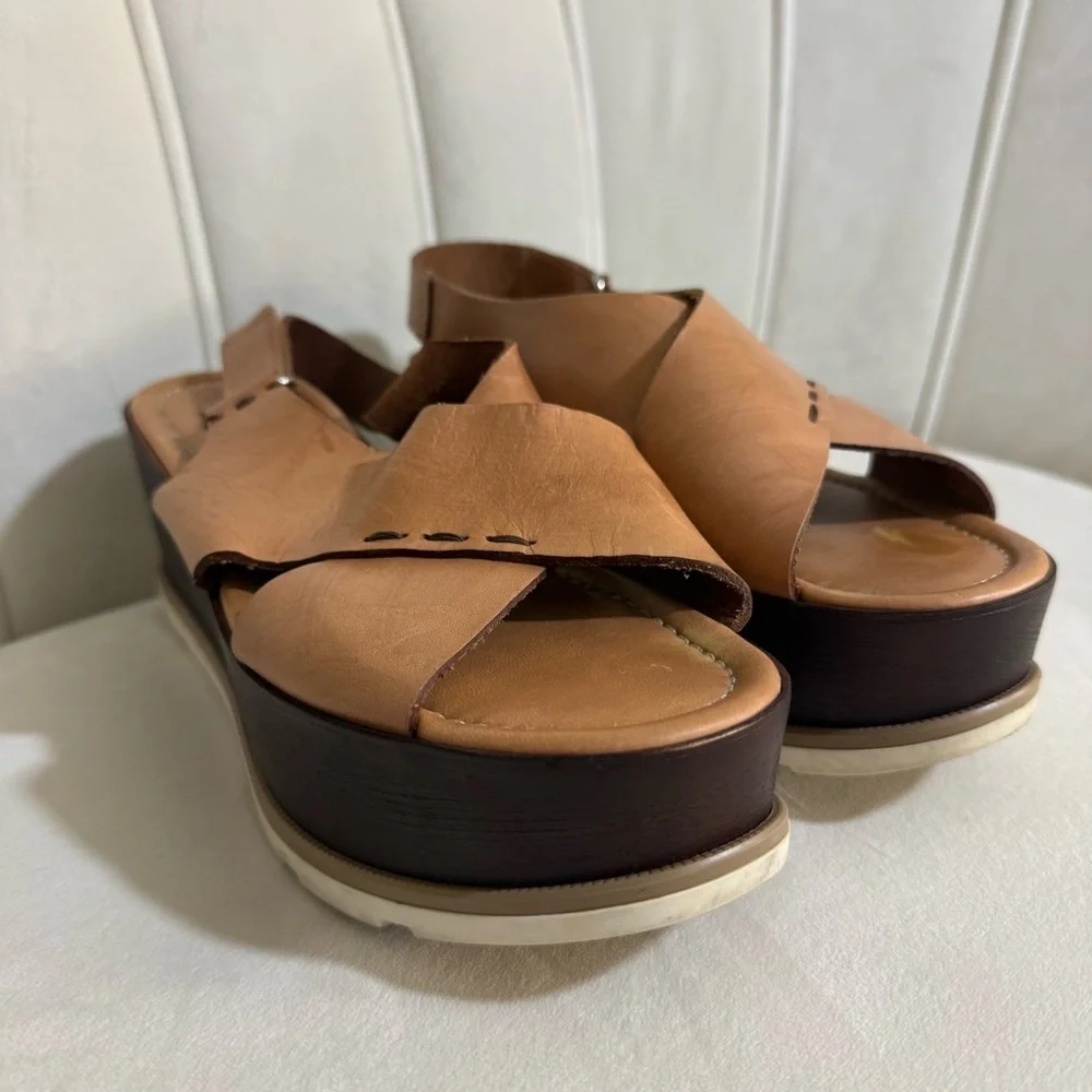 Kenneth Kole New York Brown Leather Platform Sandals Size EUR 39